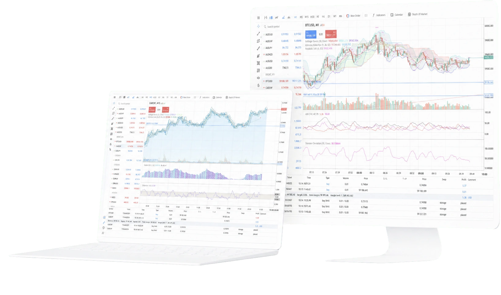 MetaTrader trading terminal on desktop and laptop screens